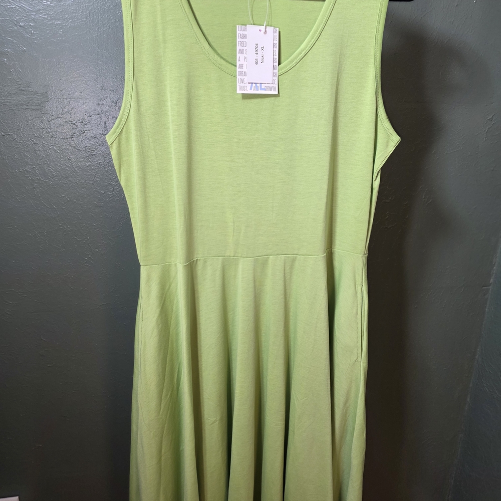 LuLaRoe Nicki Sleeveless Lime Green Fit-and-Flare Dress